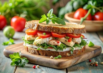 Healthy Breakfast Sandwich: Avocado, Tomato & Fish on Whole Wheat Toast