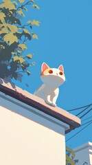cute little cat standing on the top of the house on a bright day