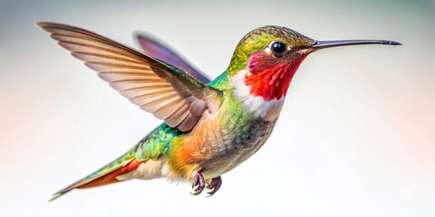 Fototapeta premium Hummingbird in Flight, Isolated on White Background - High-Resolution Stock Photo