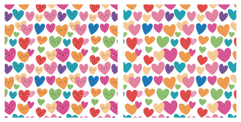 Colorful Heart Pattern With Cute Smiling Faces