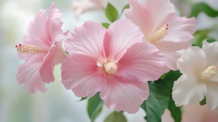 Fototapeta premium Pink Hibiscus Flower, Close-up / ピンクのハイビスカスの花（クローズアップ）