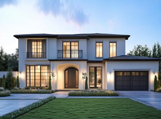 Elegant two-story home with modern features.  Landscaped front yard,  and  exterior lighting