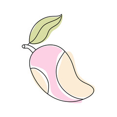 Colorful illustration of a mango with a leaf showcasing abstract art style