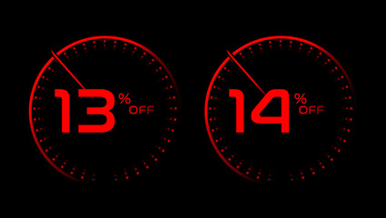 13 and 14 percent off red speedometer with black background