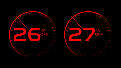 26 and 27 percent off red speedometer with black background