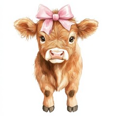 cute highland cow, watercolor illustration
