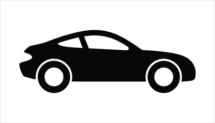 Car Icon. Minimalist Black Vehicle Silhouette, Transportation Vector Illustration.