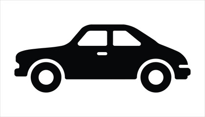 Car Icon. Minimalist Black Vehicle Silhouette, Transportation Vector Illustration.