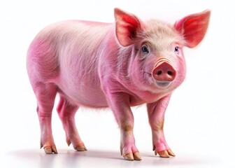 Isolated Pig, White Background: Farm Animal Portrait Photography