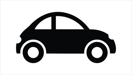 Car Icon. Minimalist Black Vehicle Silhouette, Compact Car Vector Illustration.