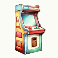 retro arcade video game, retro Colors, 70&rsquo;s, simple, vintage watercolor illustration