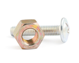 Tap bolt and nut on white background