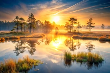Fototapeta premium Serene Sunrise Reflection in Wetland