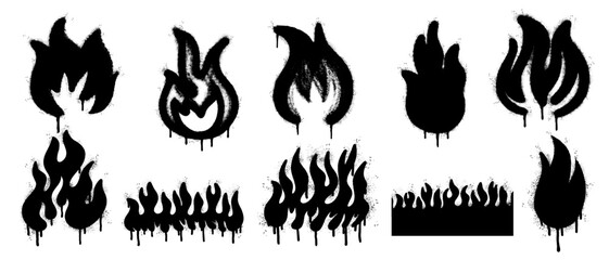 Set of graffiti spray paint flame icon. design elements for banner, flyer, street art, cards, poster, and ads.