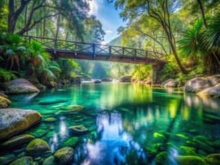 Fototapeta premium Little Crystal Creek Bridge, Paluma, North Queensland, Australia: Dreamy Double Exposure Stock Photo