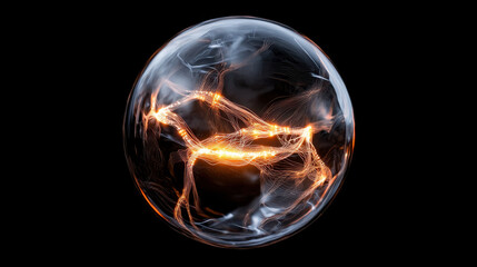 translucent sphere with glowing cables creates artistic effect