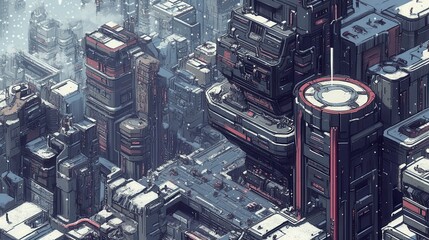 Futuristic Cityscape in Winter Aerial View of a Sci-Fi Metropolis