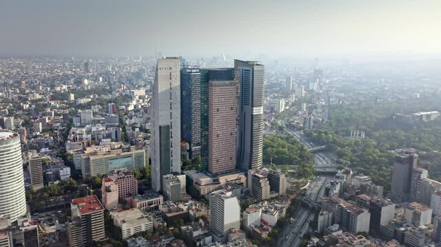 Mexico City Downtown &ndash; Business Skyscrapers and Traffic and Modern Buildings on a Sunny Day - Dolly In