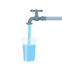 Water tap filling fresh water into a glass
