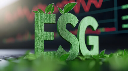 Green ESG letters with leaves symbolize sustainable investment