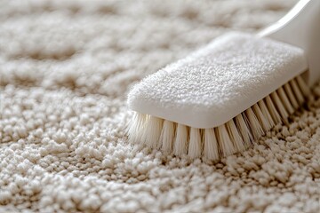 A white carpet being cleaned with a white brush