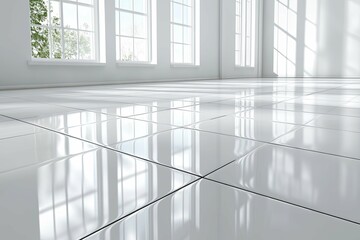 Fototapeta premium A bright airy room with multiple large window frames