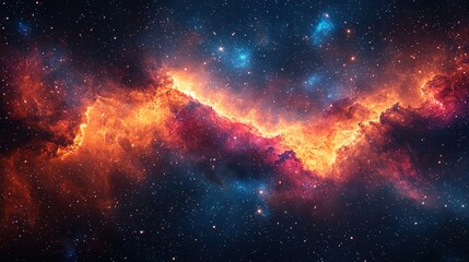 Naklejka premium Fiery nebula in deep space with vibrant colors and stars.