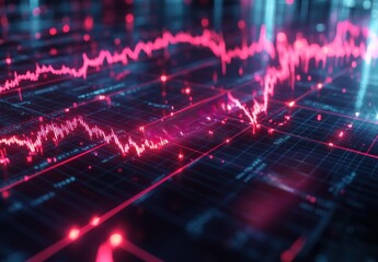 Fototapeta premium A computer screen shows a graph with red lines and dots