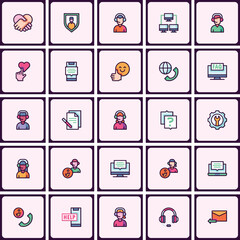 Collection of Customer Support and Assistance Flat Style Icon Vectors Set
