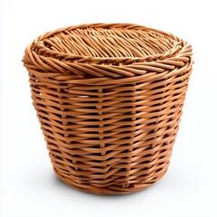 Obraz premium Handcrafted Light Brown Wicker Basket with Woven Lid, Generative AI.
