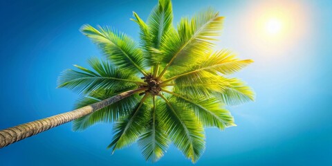 Lush Palm Tree Aerial View: Sunny Tropical Vacation Background