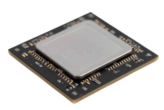 Close-Up View of Computer Microchip on Motherboard Circuit Board