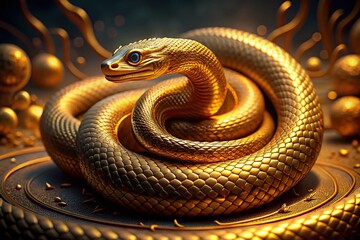 Fototapeta premium Luxurious Golden Serpent: 3D Rendered Surreal Photography