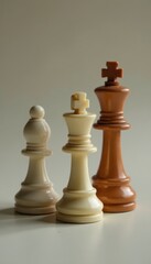 Chess pieces strategically positioned on a neutral background, soft lighting , design, competition, pawn