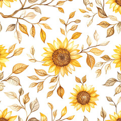 A painting of a sunflower with leaves and stems