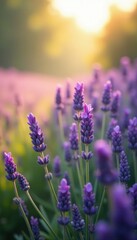 Obraz premium Dreamy blurred lavender field, swaying grass, hazy sunlight, sunlight, plants