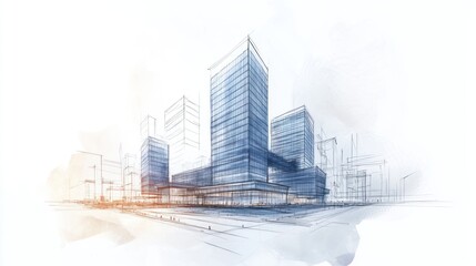 Obraz premium Urban architectural sketch illustrating modern skyscrapers with dynamic angles