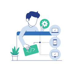 Software developer trial program code for different media flat vector illustration