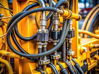Macro Detail of Skid Steer Loader Hydraulics: Close-up Industrial Machinery Component