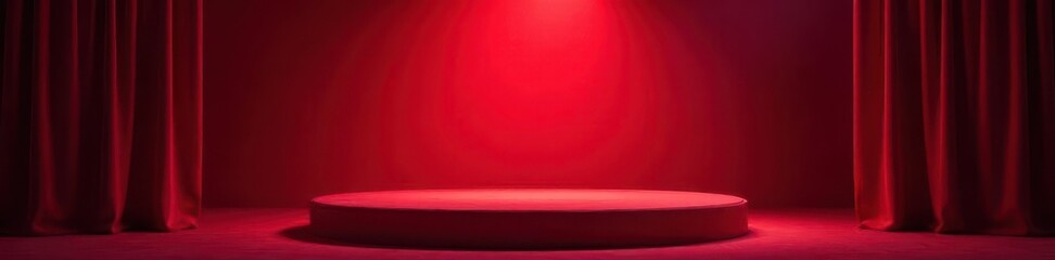 Elevated stage with red backdrop, spotlight, and velvet curtain , stage-production, curtain, stage