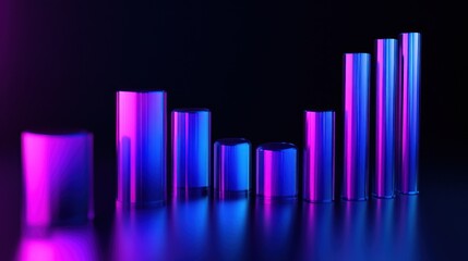 Colorful metallic bars representing growth on a surface