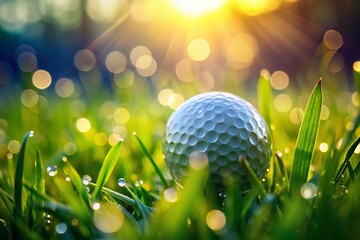 Macro Golf Ball on Green Grass Charity Tournament Poster Design Template