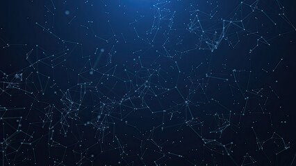 Internet of things connection science effect. Blue digital network plexus blockchain technology connecting dot network web abstract on black background