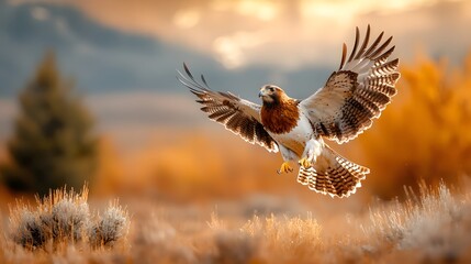 Obraz premium A greater sage grouse displaying its elaborate courtship dance in a dry open field with its puffed up chest feathers on full display