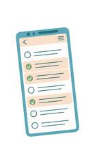 A smartphone displays a simple task list app. The app features checkboxes for organizing tasks effectively. This mobile device presents an accessible digital solution, flat style, practical