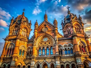 Obraz premium Majestic Chhatrapati Shivaji Terminus Railway Station, Mumbai, India - Architectural Detail