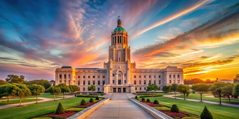 Obraz premium Nebraska state capitol building at sunset, usa, government building