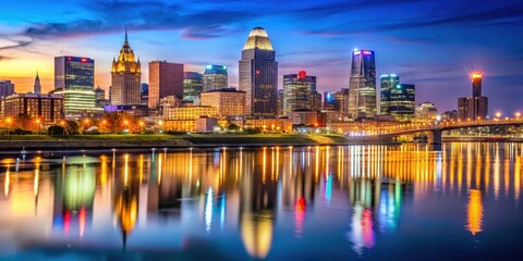 Obraz premium Downtown Cincinnati Skyline at Night, cityscape, downtown cincinnati