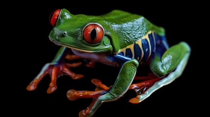 Red-Eyed Tree Frog (Agalychnis Callidryas) on a dark background, AI generated image