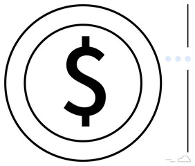 Fototapeta premium Dollar sign enclosed within concentric circles surrounded by minimalistic elements. Ideal for finance, investment, savings, banking, economy, wealth, business analysis. Flat simple metaphor